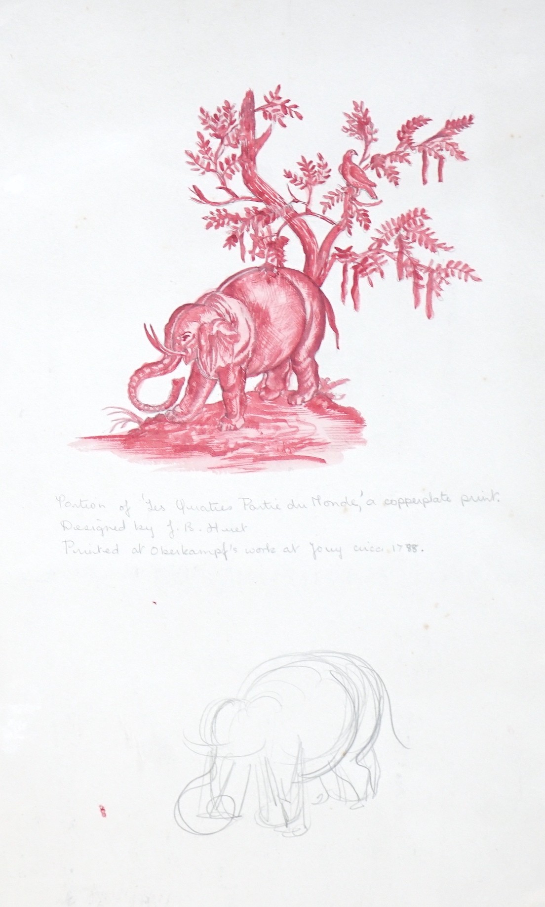 Marie Felicity Angel (b.1923), watercolour and pencil, Sketch of an elephant after Jean Baptiste Huet, 32 x 19cm, unframed